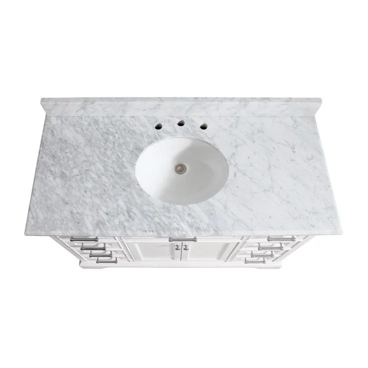 Windlowe 49 in. W x 22 in. D x 35 in. H Bath Vanity in White with Carrera Marble Vanity Top in White with White Sink, photo 3 of 11