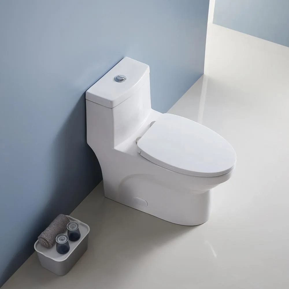 12 in. Rough-In 1-piece 1.1/ 1.6 GPF Dual Flush Elongated Siphonic Jet Toilet in White, Seat Included, photo 3 of 9