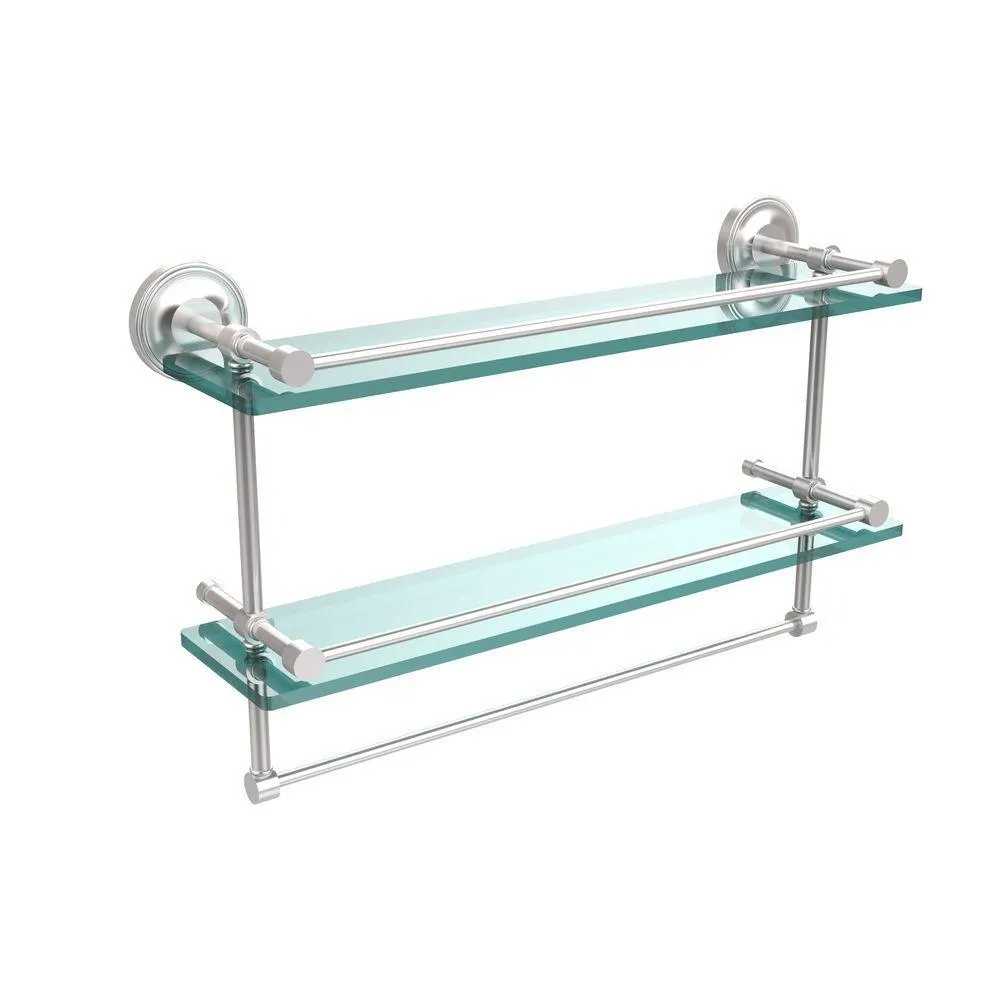 Allied Brass 22 in. L x 12 in. H x 5 in. W 2-Tier Clear Glass Bathroom Shelf with Towel Bar in Polished Chrome, photo 5 of 14