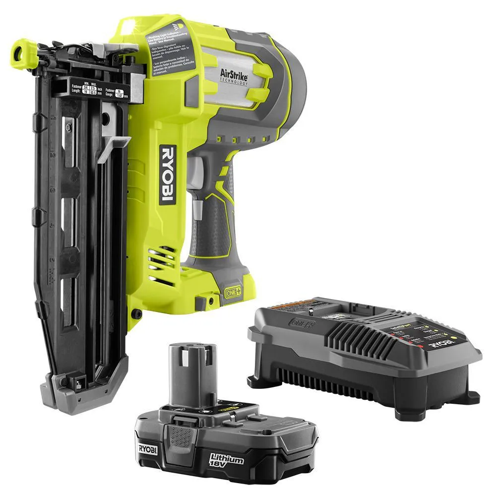 RYOBI 18-Volt ONE+ Lithium-Ion Cordless AirStrike 16-Gauge Cordless Straight Finish Nailer (Tool Only) with Sample Nails, photo 15 of 16
