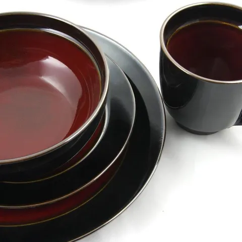 Bella Galleria 16-Piece Contemporary Black and Red Stoneware Dinnerware Set