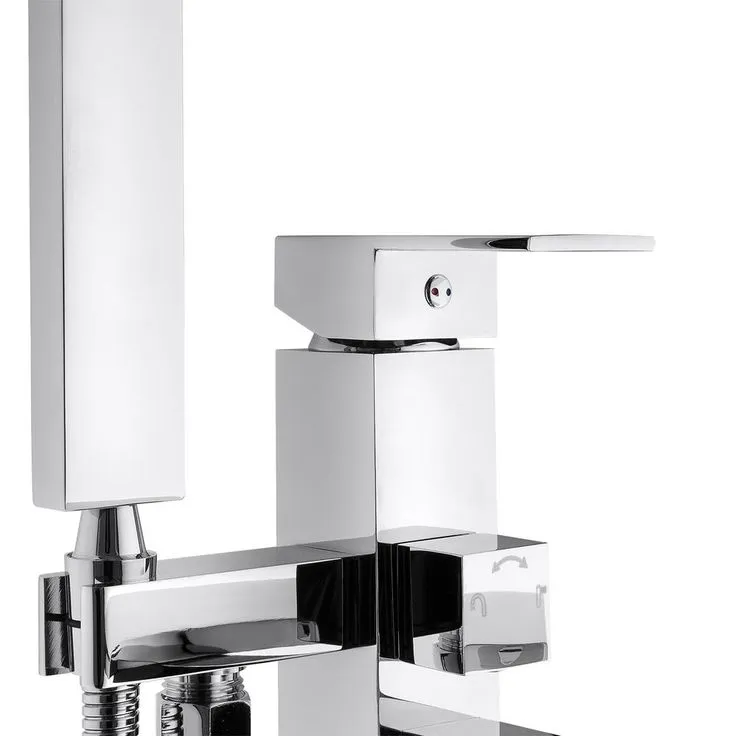 1-Handle Freestanding Floor Mount Roman Tub Faucet Bathtub Filler with Waterfall Style and Hand Shower in Chrome, photo 4 of 10