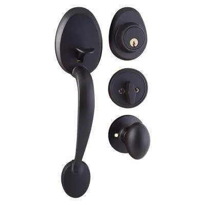 Keep Plate Black Iron Door Handleset Combo Pack with Dirk Door Lever