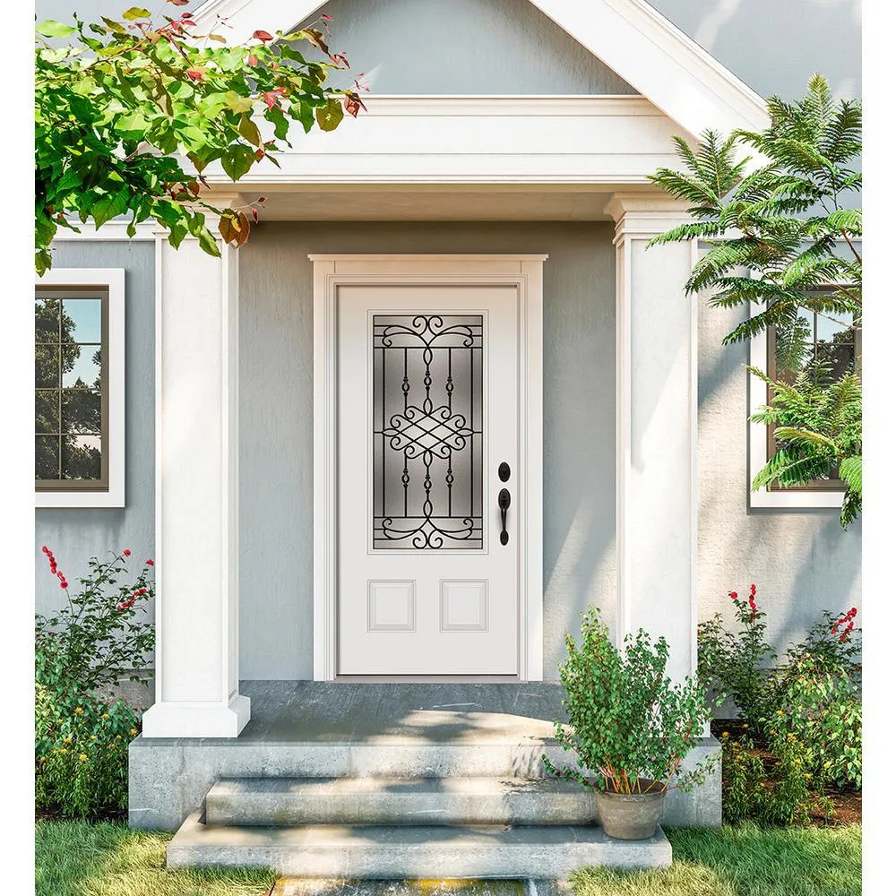 JELD-WEN 36 in. x 80 in. 3/4 Lite Sanibel Primed Steel Prehung Left-Hand Inswing Front Door w/Brickmould, photo 2 of 12
