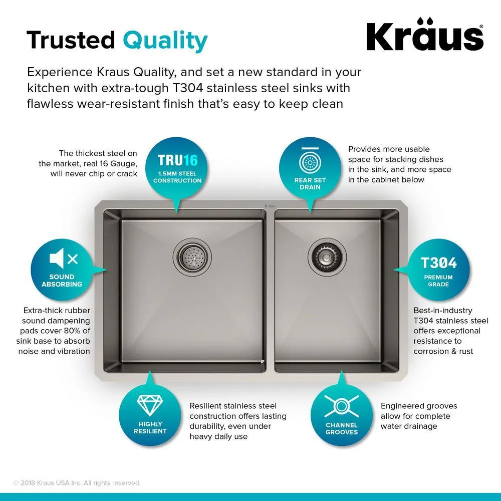 Standart PRO 33in. 16 Gauge Undermount 60/40 Double Bowl Stainless Steel Kitchen Sink, photo 4 of 13