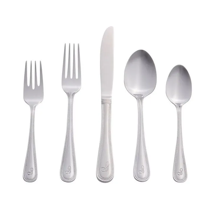 Beaded Monogrammed Letter H 46-Piece Silver Stainless Steel Flatware Set (Service for 8), photo 3 of 14