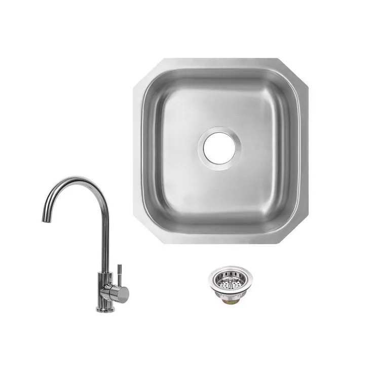 All-In-One Undermount 18-Gauge Stainless Steel 15 in. 0-Hole Single Bowl Bar Sink with Gooseneck Kitchen Faucet, photo 5 of 8