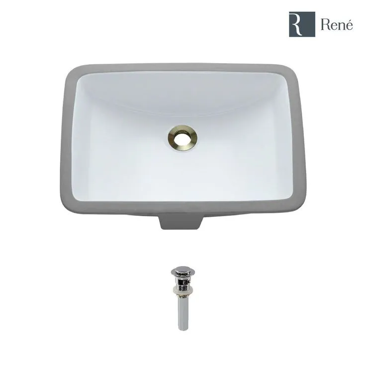Rene Undermount Porcelain Bathroom Sink in White with Pop-Up Drain in Chrome, photo 4 of 4