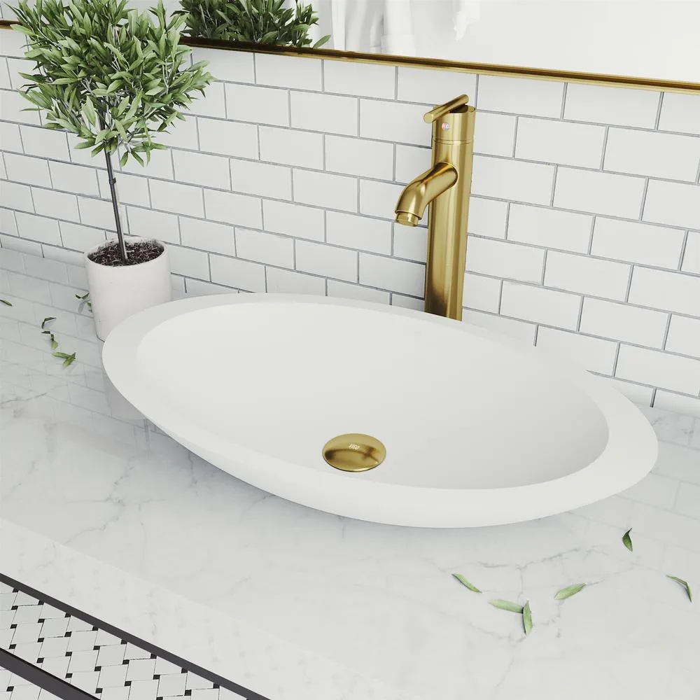 Wisteria Round Matte Stone Vessel Bathroom Sink in White with Seville Vessel Faucet in Brushed Nickel, photo 15 of 15