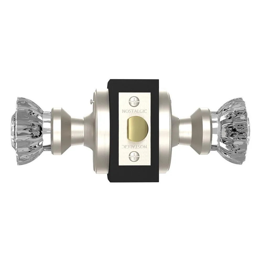 Classic Rosette 2-3/8 in. Backset Satin Nickel Privacy Bed/Bath Crystal Glass Door Knob, photo 2 of 19