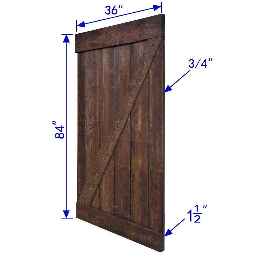 36 in x 84 in Z Series DIY Dark Walnut Finished Knotty Pine Wood Sliding Barn Door Slab with Hardware Kit, photo 2 of 9