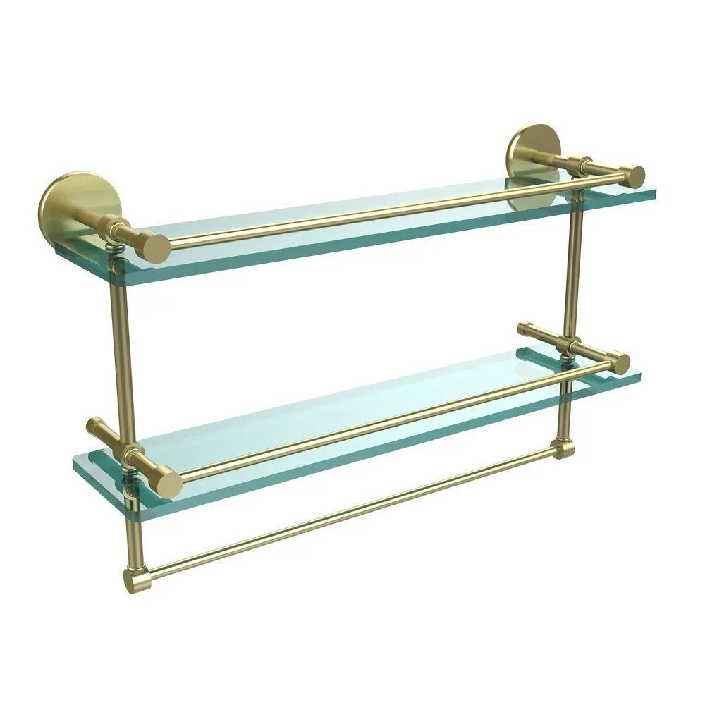 Allied Brass 22 in. L x 12 in. H x 5 in. W 2-Tier Clear Glass Bathroom Shelf with Towel Bar in Polished Chrome, photo 4 of 15