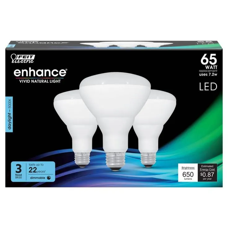 Feit Electric 65-Watt Equivalent BR30 Dimmable CEC Title 20 Compliant LED ENERGY STAR 90+ CRI Flood Light Bulb, Daylight (3-Pack), photo 6 of 9