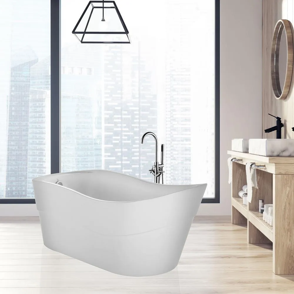 Empava 67 in. Acrylic Single Slipper Flatbottom Bathtub Non-Whirlpool Freestanding Soaking Tub in White, photo 6 of 7