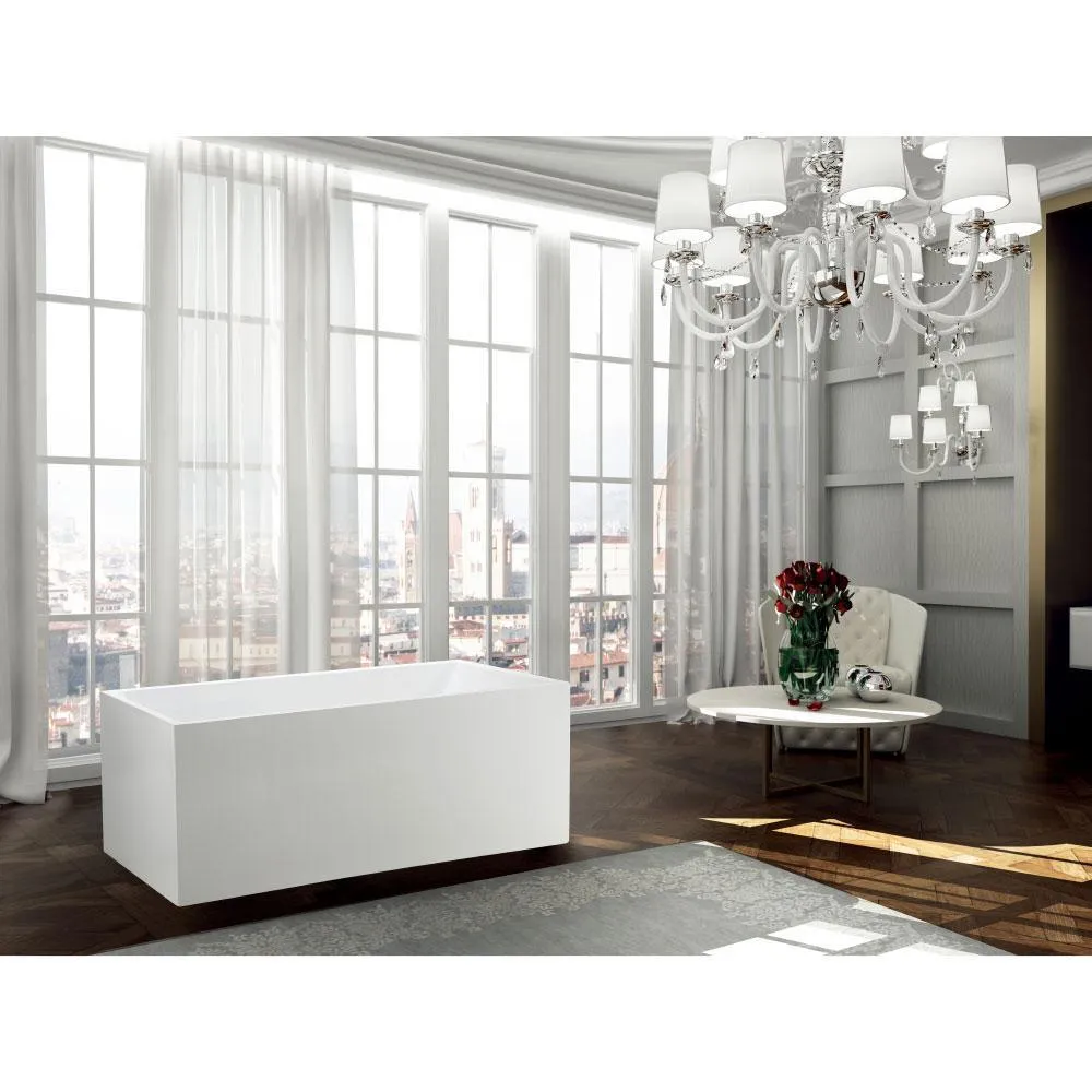 Catania 66.96 in. Acrylic Flatbottom Non-Whirlpool Freestanding Bathtub in Glossy White, photo 4 of 4