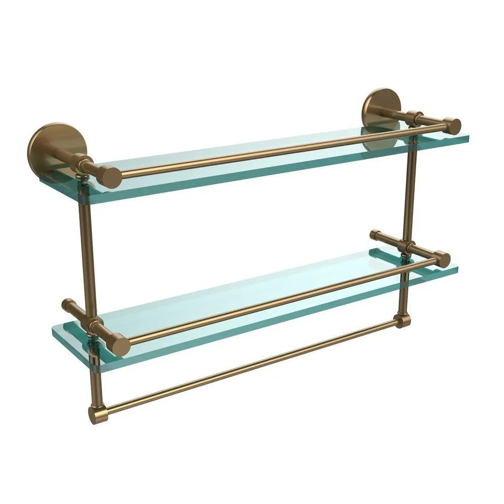 Allied Brass 22 in. L x 12 in. H x 5 in. W 2-Tier Clear Glass Bathroom Shelf with Towel Bar in Polished Chrome, photo 11 of 15