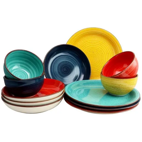 Color Speckle 12-Piece Casual Assorted Colors Stoneware Dinnerware Set