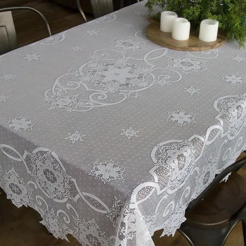 Snowflake White Polyester Tablecloth