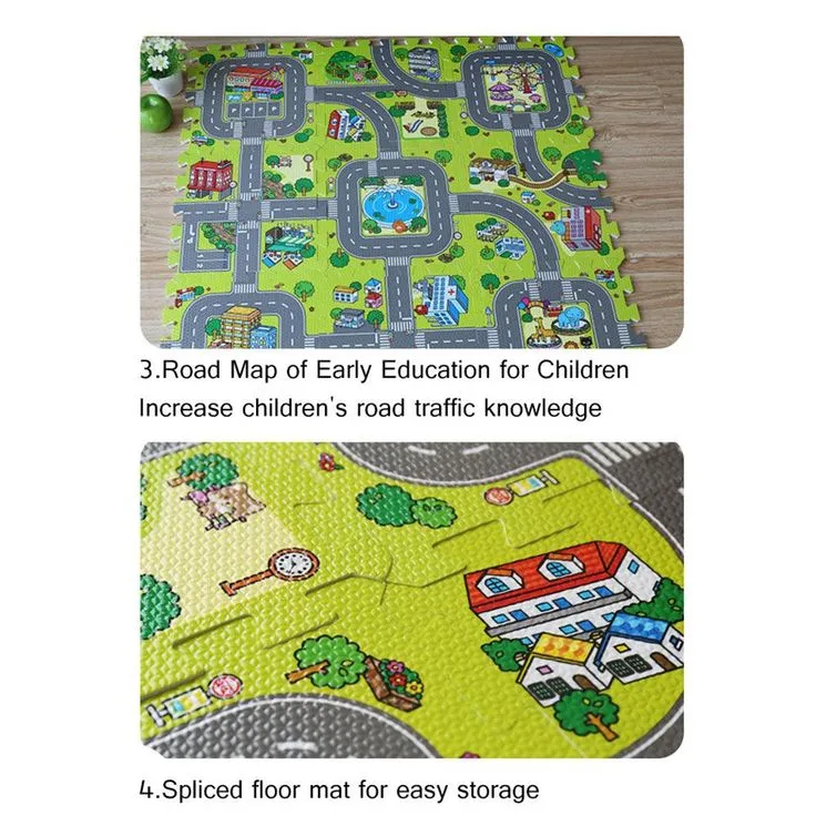 Traffic Play Mat Puzzle Foam Interlocking Tiles Kids Road Traffic Play Rug Children Educational Playmat Rug Baby Play Set Mat, photo 5 of 7