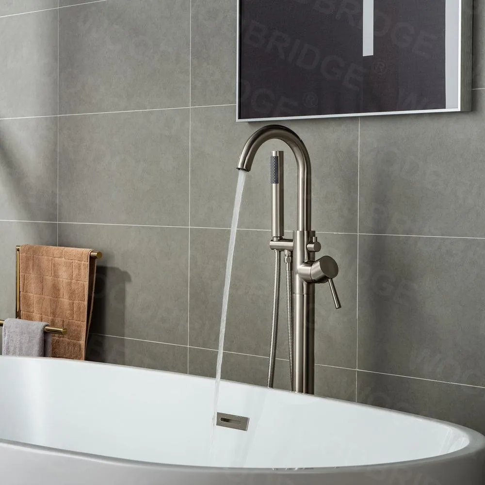 WOODBRIDGE Alacant 67 in. Acrylic Flatbottom Double Slipper White Freestanding Bathtub with Brushed Nickel Faucet, Overflow and Drain, photo 11 of 12