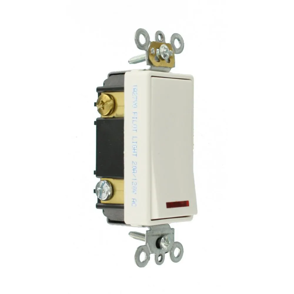 20 Amp Decora Plus Commercial Grade Single Pole Rocker Switch with Pilot Light, White, photo 2 of 6