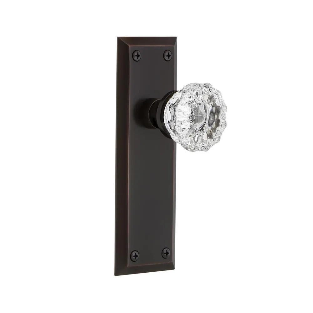 New York Plate 2-3/8 in. Backset Oil-Rubbed Bronze Privacy Bed/Bath Crystal Glass Door Knob, photo 13 of 17