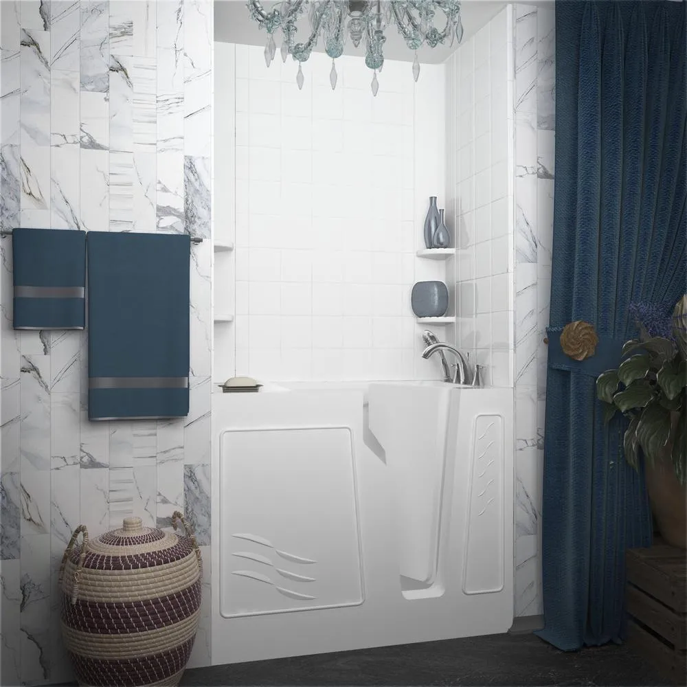 Rampart Nova Heated 3.9 ft. Walk-in Whirlpool Bathtub with 6 in. Tile Easy Up Adhesive Wall Surround in White, photo 13 of 13