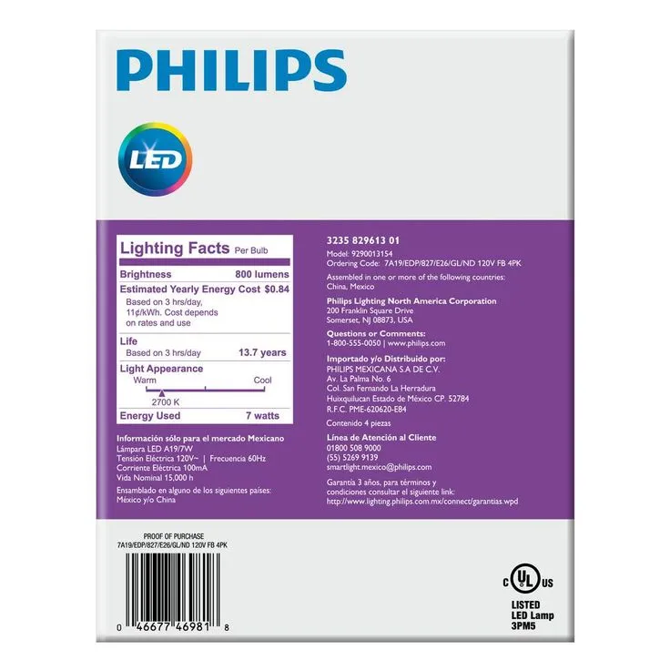 Philips 60-Watt Equivalent A19 Non-Dimmable Energy Saving Frosted Classic Glass LED Light Bulb Soft White (2700K) (4-Pack), photo 2 of 7