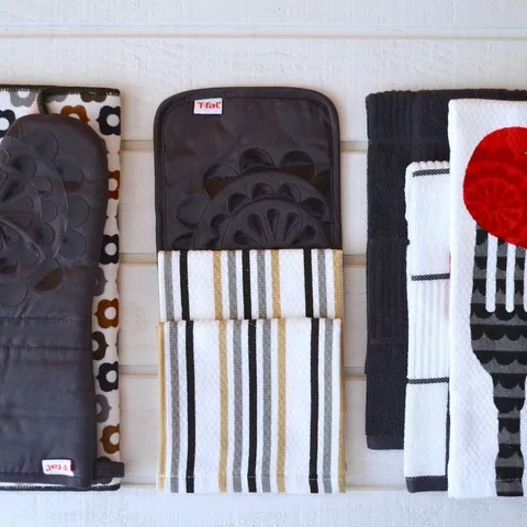 T-Fal Charcoal Cotton Forks Solids and Prints Kitchen Towels (Set of 8)