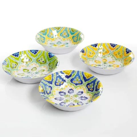 Seaberry 12-Piece Patterned Multi Melamine Outdoor Dinnerware Set