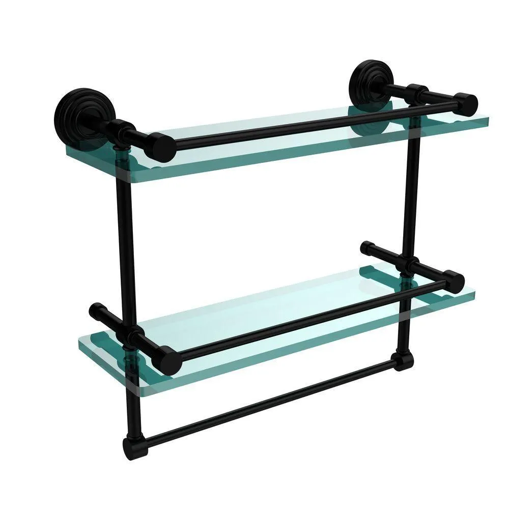 Allied Brass 16 in. L x 12 in. H x 5 in. W 2-Tier Gallery Clear Glass Bathroom Shelf with Towel Bar in Satin Chrome, photo 9 of 14