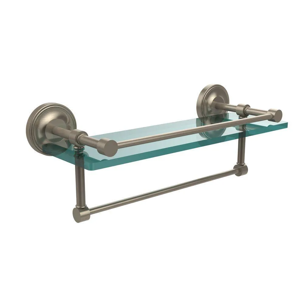 Allied Brass 16 in. L x 5 in. H x 5 in. W Gallery Clear Glass Bathroom Shelf with Towel Bar in Polished Nickel, photo 4 of 14