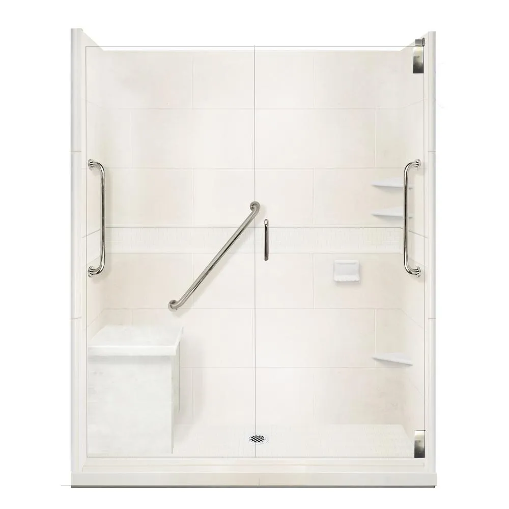 Classic Freedom Grand Hinged 36 in. x 60 in. x 80 in. Left Drain Alcove Shower Kit in Natural Buff and Chrome, photo 13 of 14