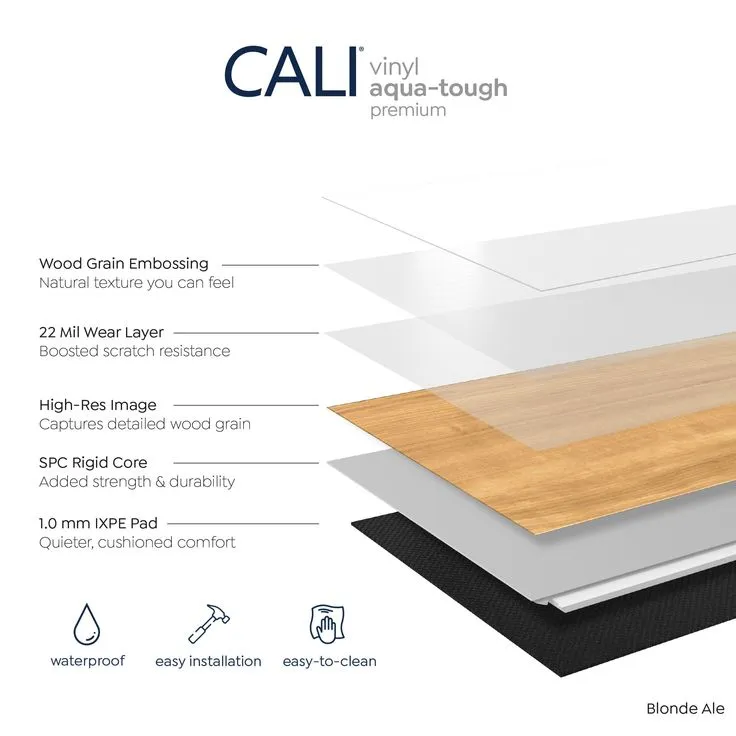 CALI Aqua Tough Blonde Ale 4.7-mm x 7-3/32-in W x 48-in L Waterproof Luxury Vinyl Plank Flooring (23.77-sq ft/case), photo 5 of 9
