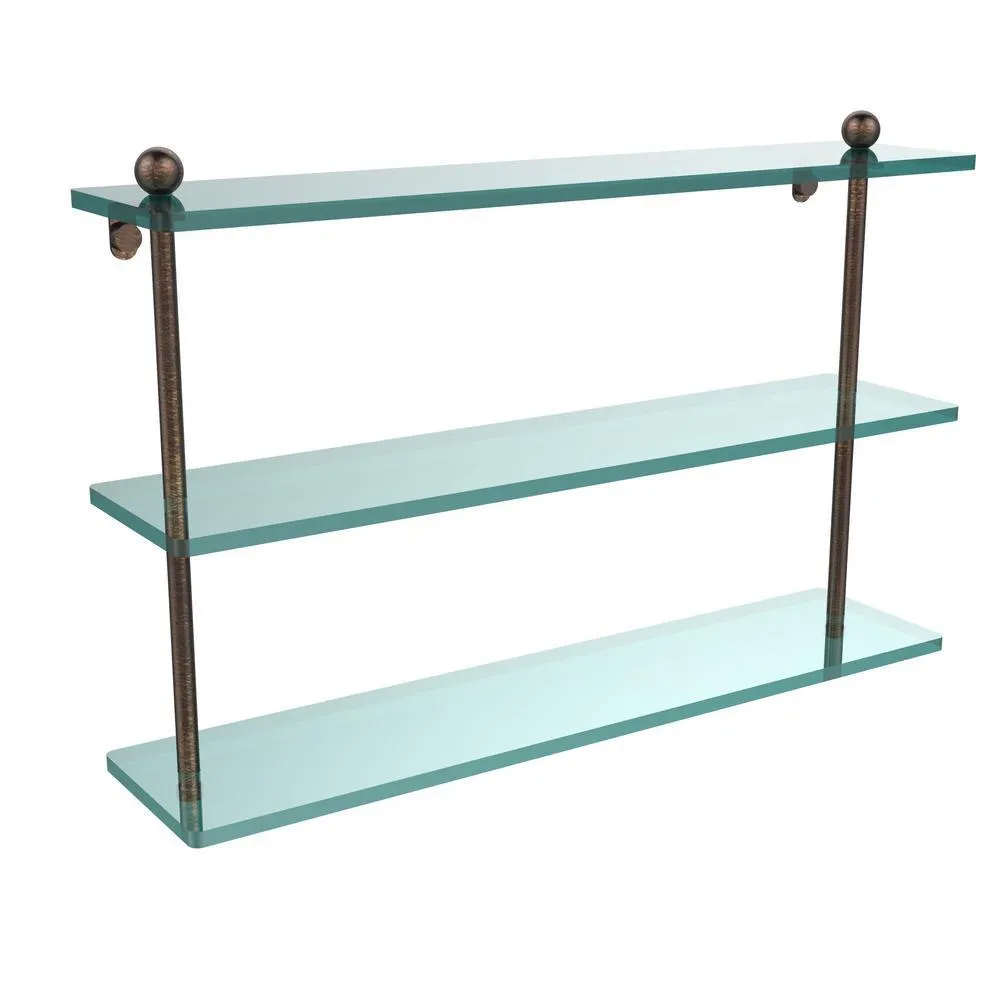 Allied Brass 22 in. L x 15 in. H x 5 in. W 3-Tier Clear Glass Bathroom Shelf in Satin Nickel, photo 10 of 16
