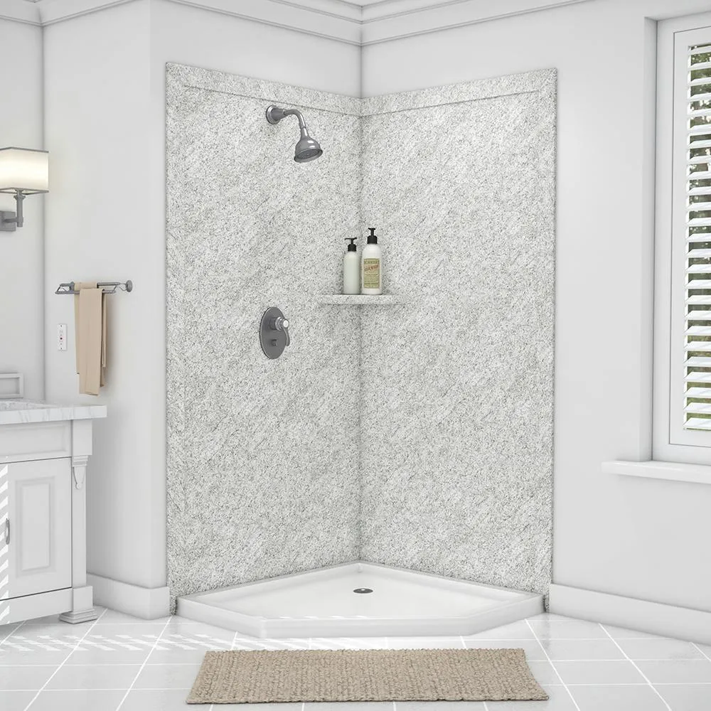 Splendor 40 in. x 40 in. x 80 in. 7-Piece Easy Up Adhesive Corner Shower Wall Surround in White, photo 19 of 24