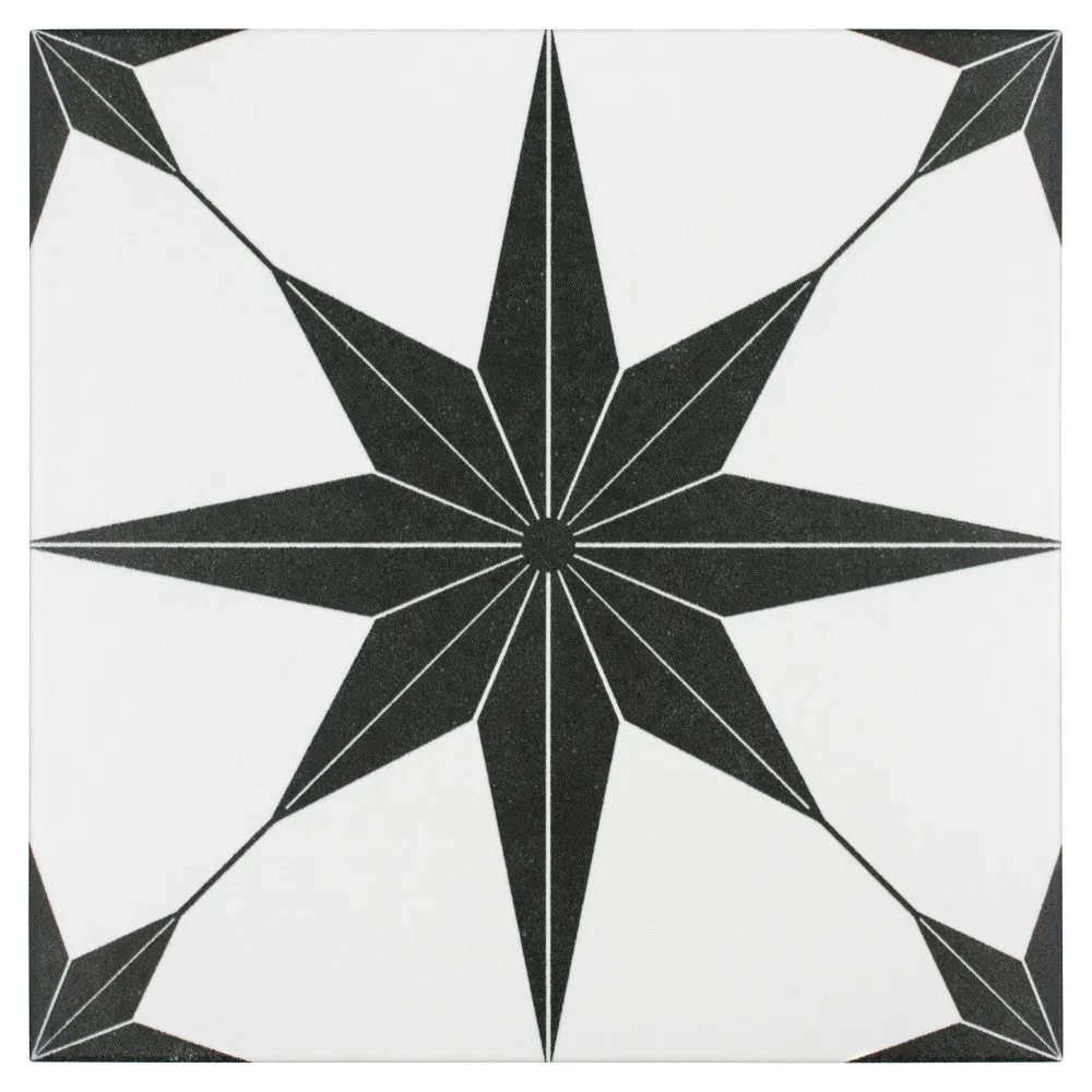 Merola Tile Stella Nero Encaustic 9-3/4 in. x 9-3/4 in. Porcelain Floor and Wall Tile, photo 6 of 8