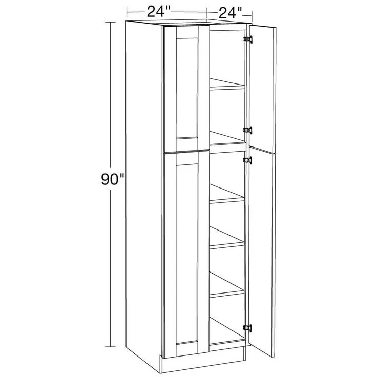 Home Decorators Collection Washington Veiled Gray Plywood Shaker Assembled Utility Pantry Kitchen Cabinet Soft Close 24 in W x 24 in D x 90 in H, photo 4 of 6