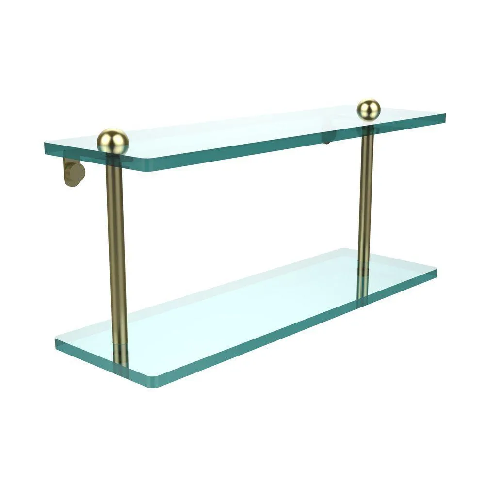 Allied Brass 16 in. L x 8 in. H x 5 in. W 2-Tier Clear Glass Bathroom Shelf in Polished Chrome, photo 3 of 14