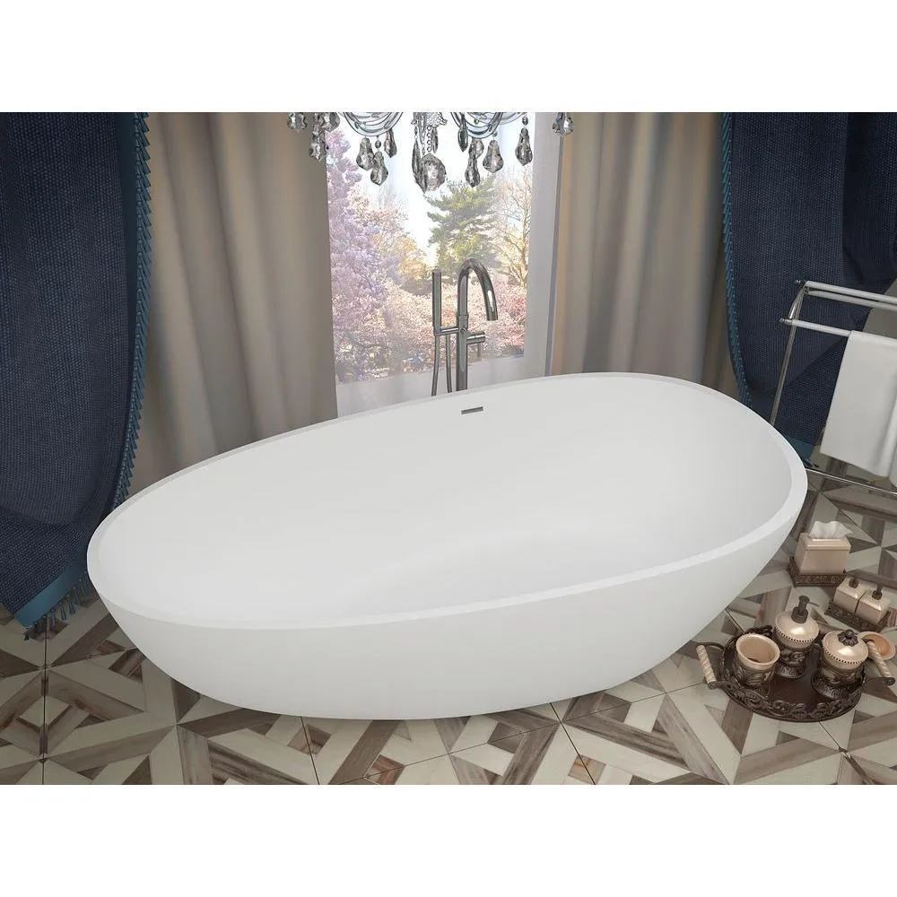 ANZZI Fiume 5.6 ft (67 in.) Man-Made Stone Center-Drain Freestanding Soaking Bathtub, Matte White, photo 4 of 12