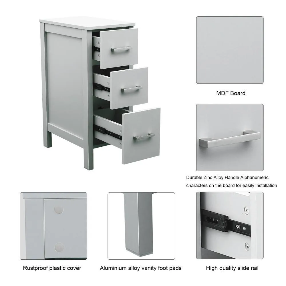 CASAINC 20 in. W x 12 in. D x 30 in. H Bathroom Vanity Cabinet Linen Cabinet with Three Drawers in Gray, photo 4 of 7