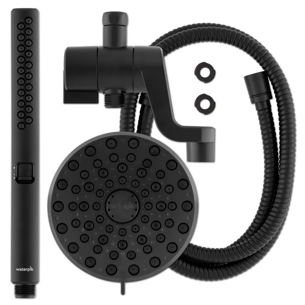 12-Spray High Pressure 1.8 GPM 5 in. Wall Mount Dual Shower Head and Handheld Shower Head in Matte Black, photo 3 of 7