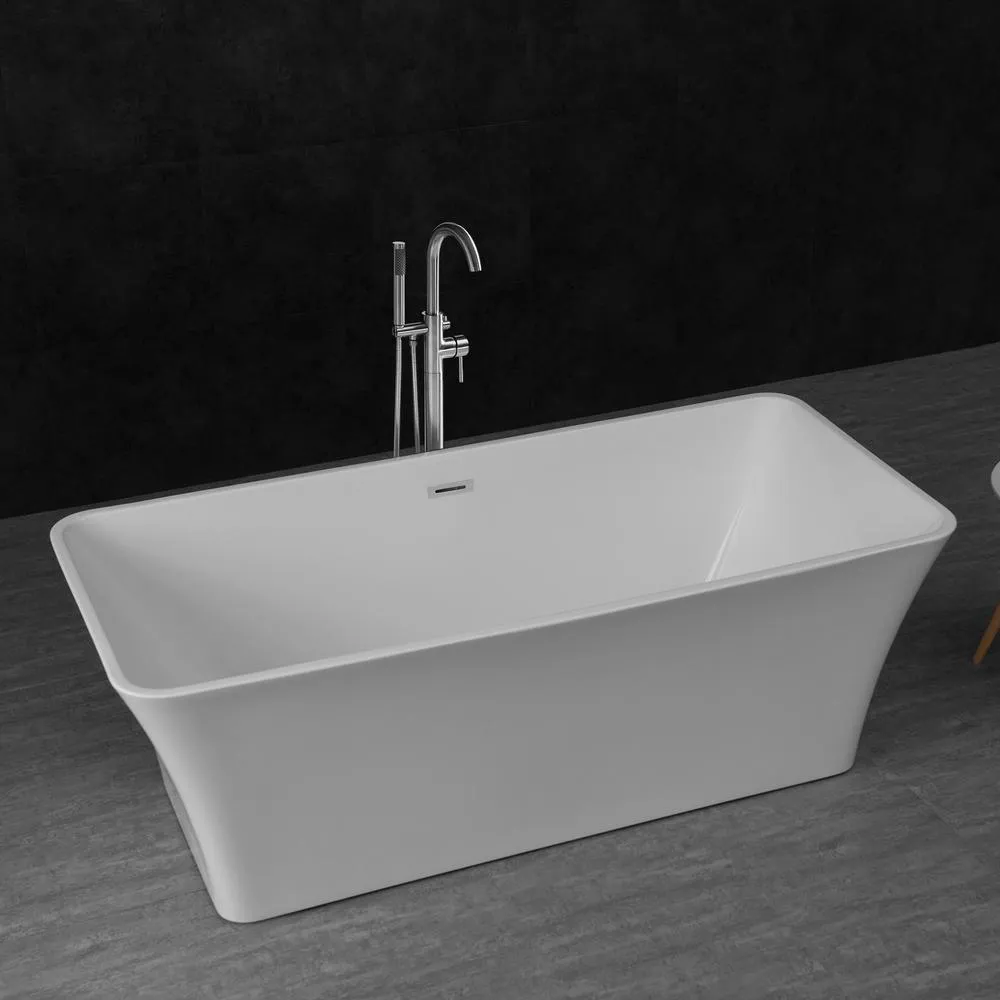 WOODBRIDGE Millville 67 in. Acrylic Freestanding Double-Ended Soaking Bathtub with Center Drain and Overflow, White, photo 4 of 10