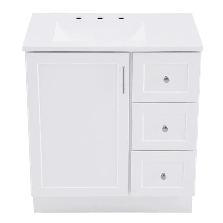Style Selections Davies 30-in White Single Sink Bathroom Vanity with White Cultured Marble Top (Mirror Included), photo 5 of 8