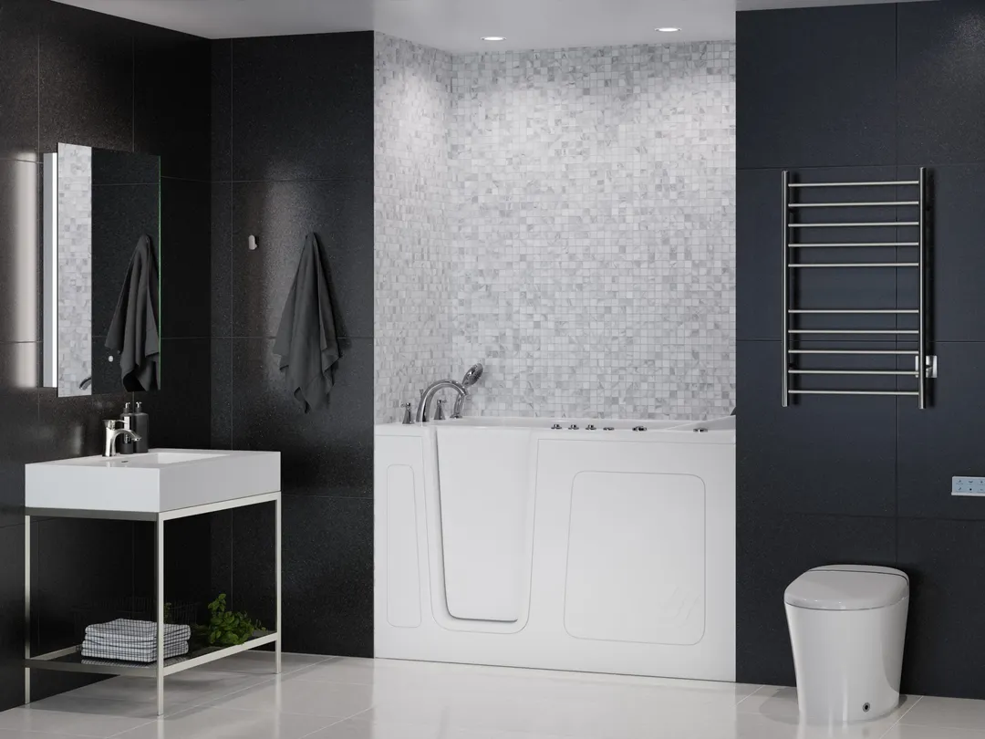 Universal Tubs Safe Premier 59.6 in. x 60 in. x 32 in. Right-Drain Walk-In Air & Whirlpool Bathtub in White, photo 11 of 17