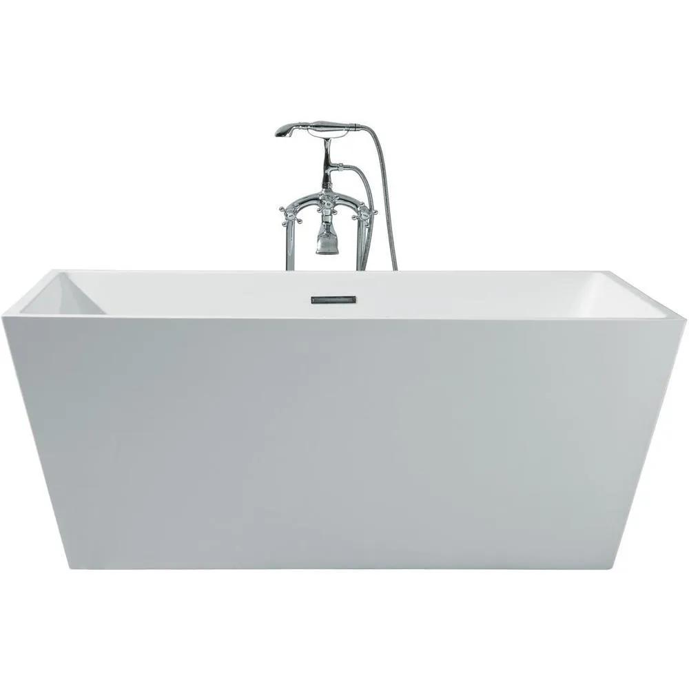 67 in. Acrylic Center Drain Rectangle Flat Bottom Freestanding Bathtub in White, photo 7 of 7