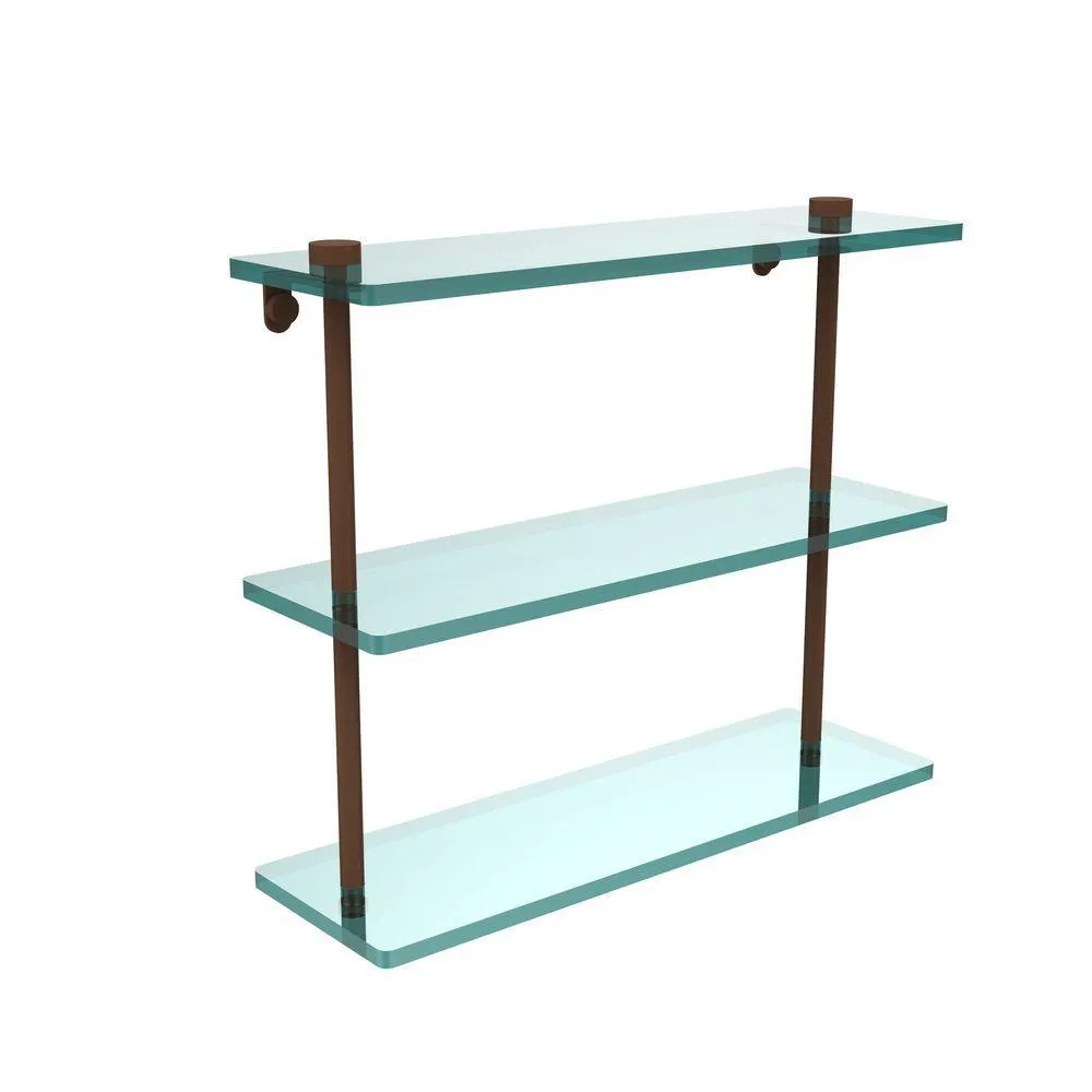 Allied Brass 16 in. L x 15 in. H x 5 in. W 3-Tier Clear Glass Bathroom Shelf in Satin Nickel, photo 6 of 13