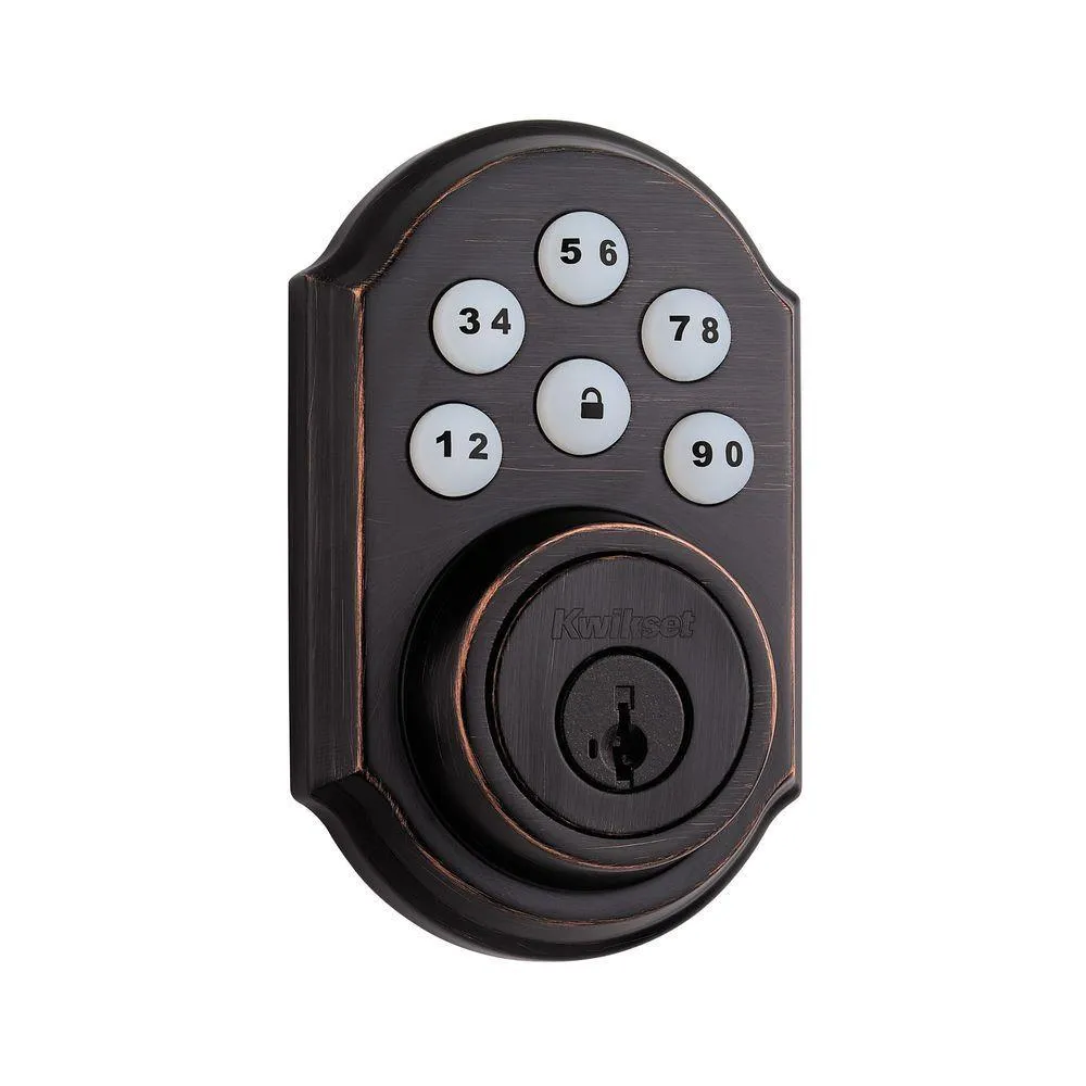 Kwikset SmartCode 909 Satin Nickel Single Cylinder Electronic Deadbolt Featuring SmartKey Security and Tustin Passage Lever, photo 12 of 14