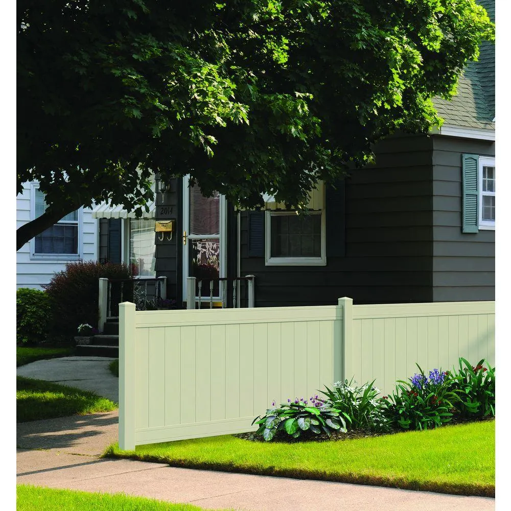 Pro Series 4 ft. H x 8 ft. W Tan Vinyl Woodbridge Privacy Fence Panel, photo 2 of 13