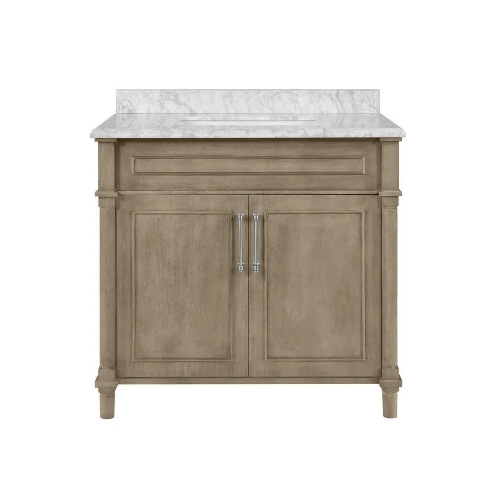 Aberdeen 36 in. W x 22 in. D Single Bath Vanity in White with Carrara Marble Top with White Sink, photo 8 of 27
